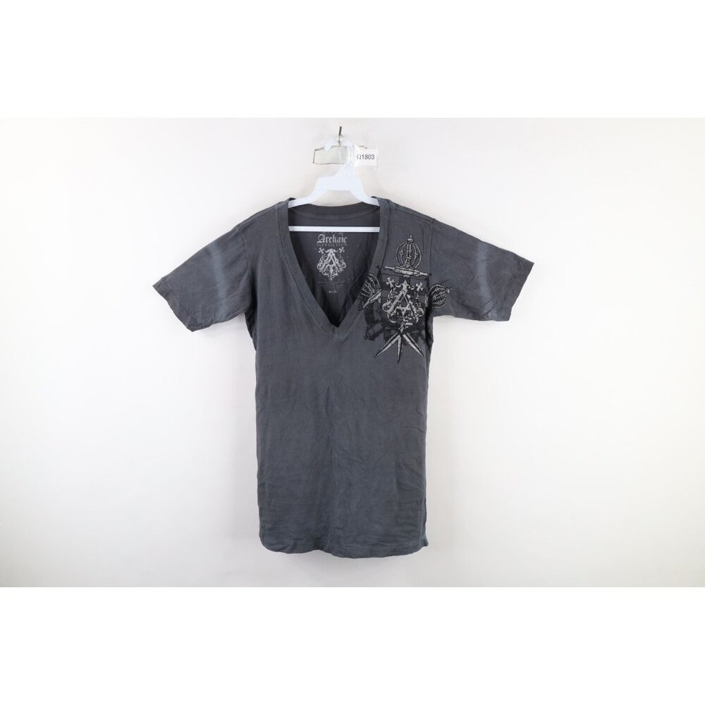 Vintage Affliction Womens XL Sequined Sword Tribal Cross UFC MMA T-Shirt USA